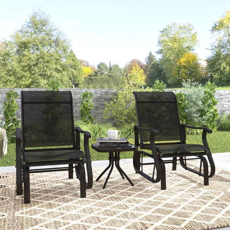 Outsunny - 3PCs Gliding Rocking Chair & Bistro Tea Table Set, Black