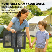 Outsunny - Folding Campfire Grill, 22" x 12" Heavy Duty Carbon Steel Grill Grate with Folding Legs, Black