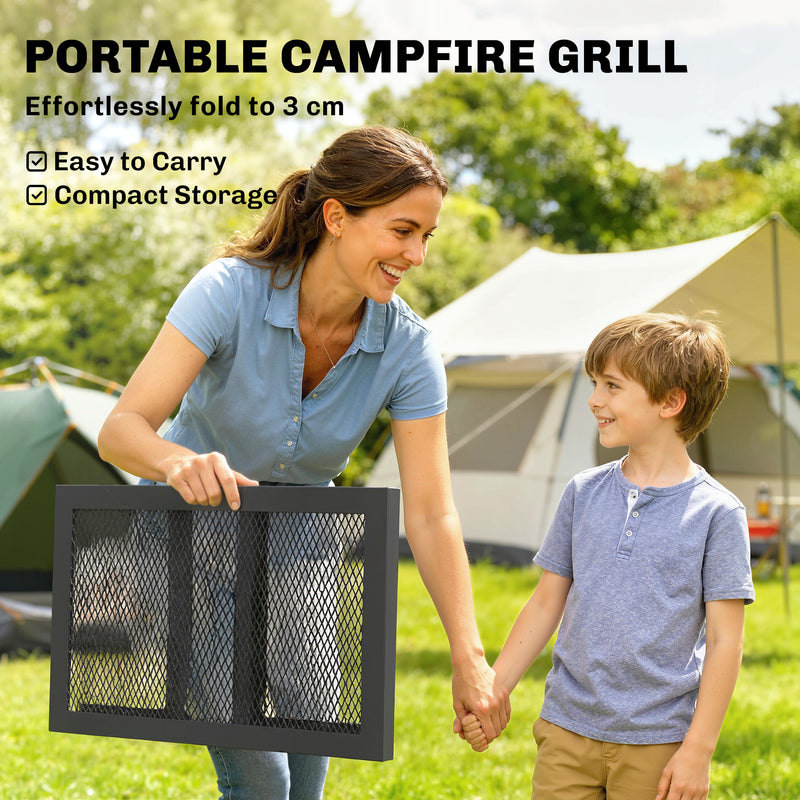 Outsunny - Folding Campfire Grill, 22" x 12" Heavy Duty Carbon Steel Grill Grate with Folding Legs, Black