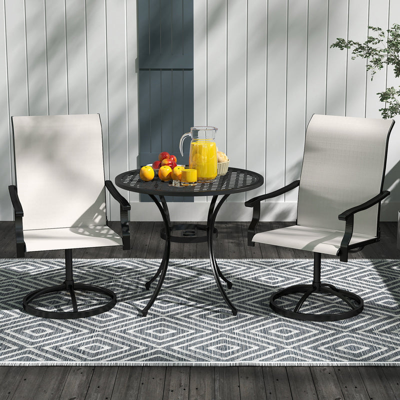 Outsunny - Outdoor Swivel Dining Chairs Set of 2, High Back Swivel Chairs with All Weather Mesh for Deck, Backyard, Poolside, White