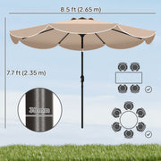 9' x 9' Round Market Umbrella with Valance, Patio Umbrella with Tilt and Crank, for Garden, Deck, Poolside, Khaki
