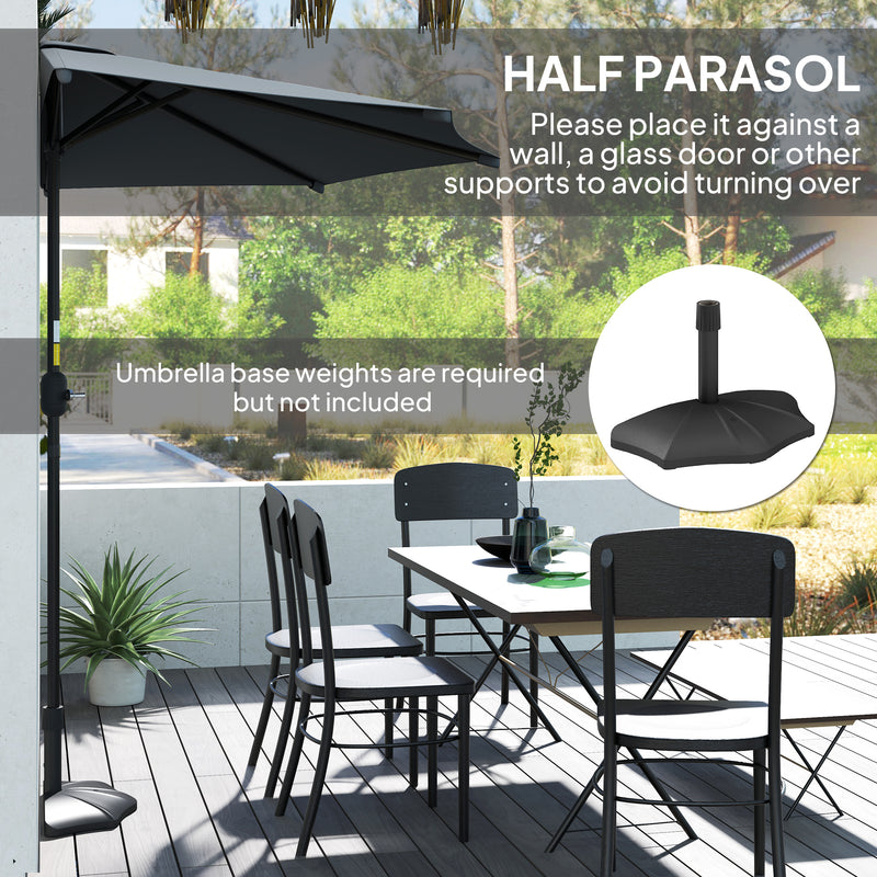 Outsunny - 9.8ft Half Umbrella Semi Round Patio Parasol with Crank Handle, Top Vent for Garden, Balcony - NO BASE INCLUDED, Dark Grey — 84D-008V00CG
