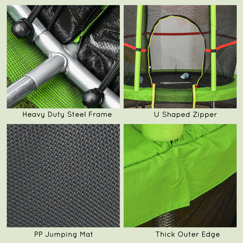 Aosom 55" Kids Trampoline with Enclosure Net for Indoor/Outdoor, Trampoline for Boys and Girls Age 3-6 Years, Green