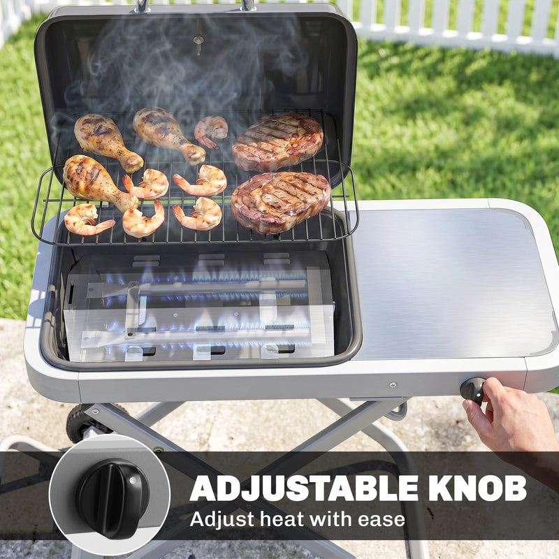 Outsunny - Portable Propane Gas BBQ Grill with Foldable Cart, Wheels, 9500 BTU Gas Barbecue Grill with Piezo Ignition Burner, Black