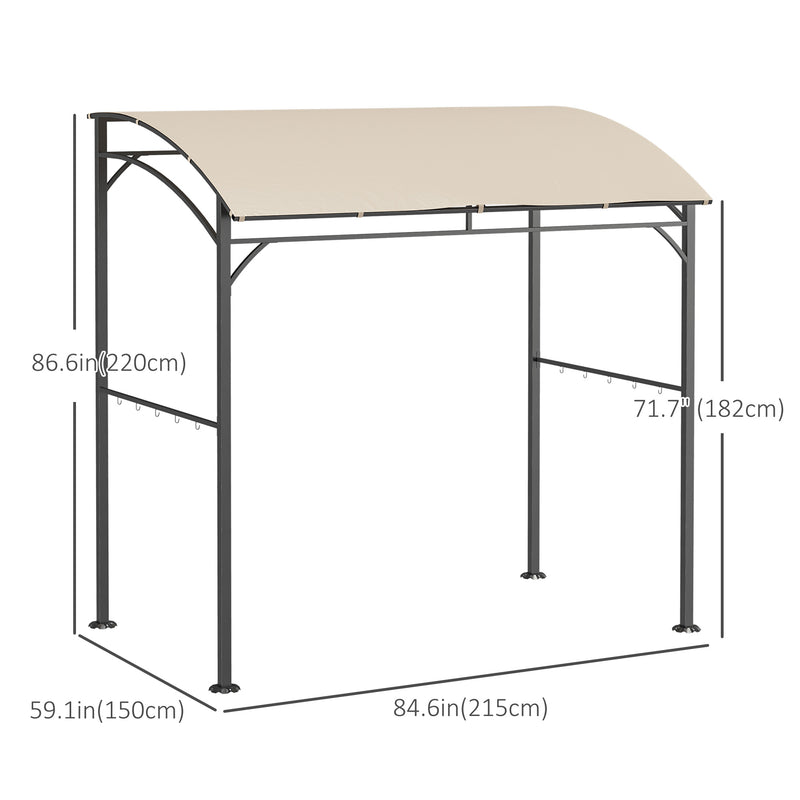 Outsunny - 7' x 5' BBQ Grill Gazebo Tent, Garden Grill Canopy with Steel Frame and Hooks, Outdoor Sun Shade, Beige