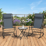 Outsunny - 3pc Patio Rocking Chair Set, Folding Outdoor Rocking Chairs and Table Bistro Set w/ Breathable Mesh Seat & Backrest, Headrest for Park, Backyard, Garden, Grey
