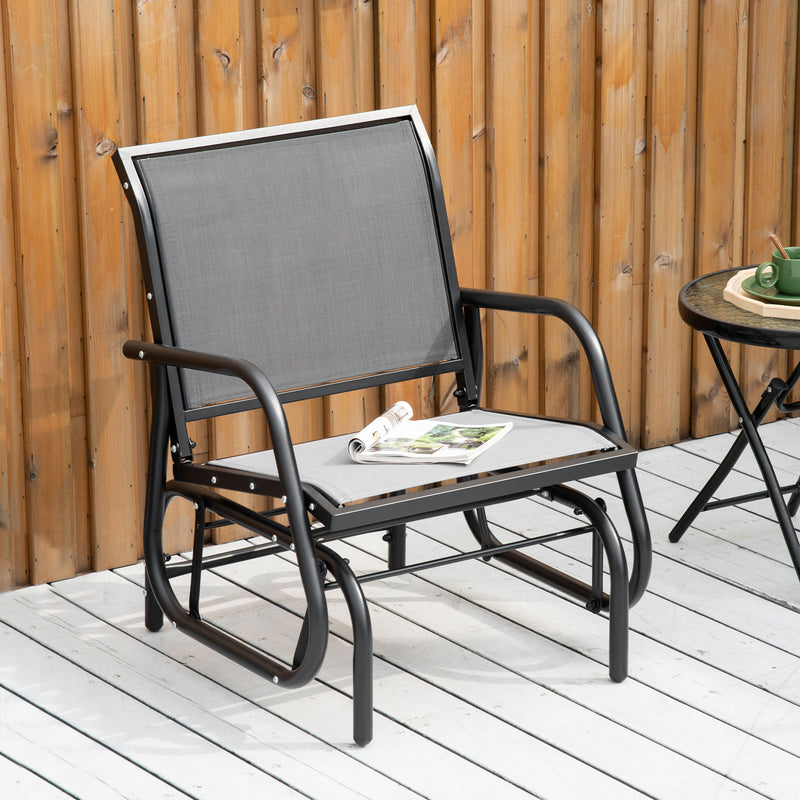 Outsunny - Patio Glider with Breathable Mesh Fabric Seat & Backrest, Metal Frame Outdoor Glider Swing Chair with Armrests, Grey