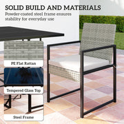 Outsunny - 11 Pieces Wicker Patio Dining Set, Rattan Outdoor Furniture Set with 6 Armchairs, 4 Stools, Light Grey