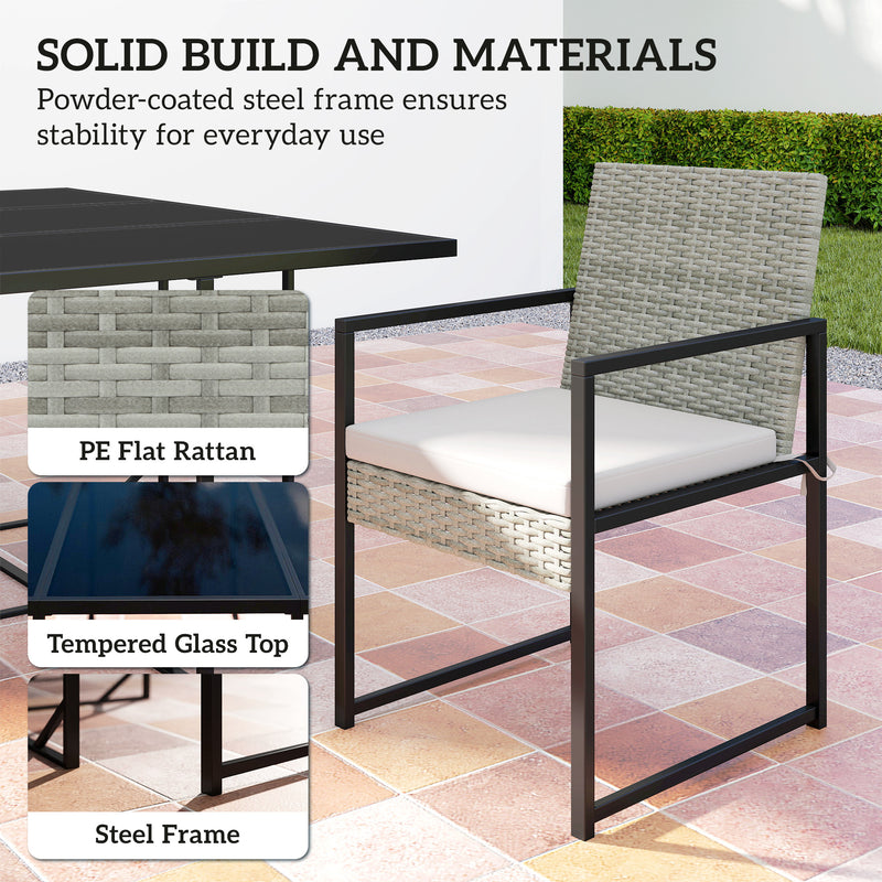 Outsunny - 11 Pieces Wicker Patio Dining Set, Rattan Outdoor Furniture Set with 6 Armchairs, 4 Stools, Light Grey