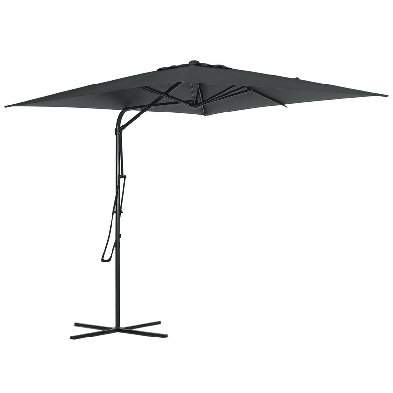 Outsunny - 8FT Cantilever Patio Umbrella, Offset Patio Umbrella with Cross Base for Deck, Backyard, Pool and Garden, Hanging Umbrellas, Switch with a Wrench, Dark Gray