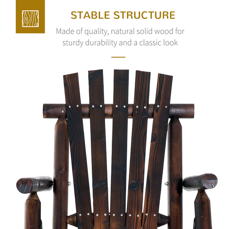 Outsunny - Outdoor Rocking Chair, Wooden Adirondack Outdoor Rocker with High Back, Slatted Seat, Oversized Rustic Patio Rocking Chair for Garden, Porch, Yard, Balcon, Dark Carbonized