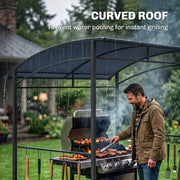 Outsunny - 7' x 5' BBQ Grill Gazebo Tent, Garden Grill Canopy with Steel Frame and Hooks, Outdoor Sun Shade, Grey