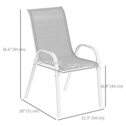 Outsunny - Set of 4 Outdoor Dining Chairs, Stackable Lawn Chairs with High Back, Breathable Mesh Seat for Garden Porch, White