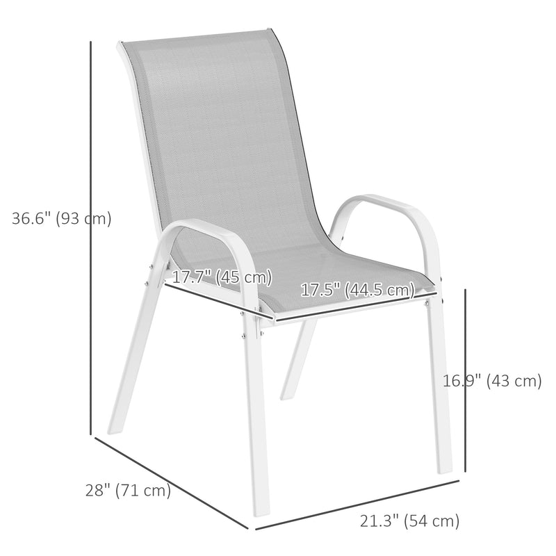 Outsunny - Set of 4 Outdoor Dining Chairs, Stackable Lawn Chairs with High Back, Breathable Mesh Seat for Garden Porch, White