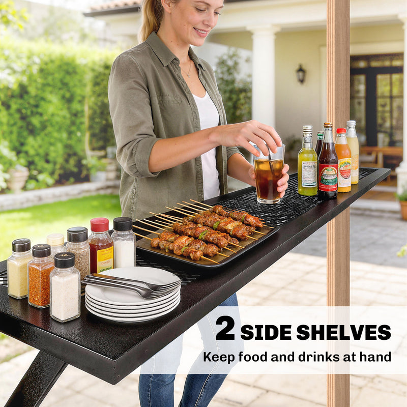 Outsunny - 8 x 6ft Hardtop Grill Gazebo, BBQ Gazebo with Metal Double Roof, Outdoor Grill Canopy with Wood-Grain Aluminum Frame