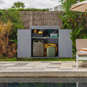 Garden Storage Cabinet, Outdoor Tool Shed with Galvanized Top and Two Shelves for Yard Tools or Pool Accessories, Grey
