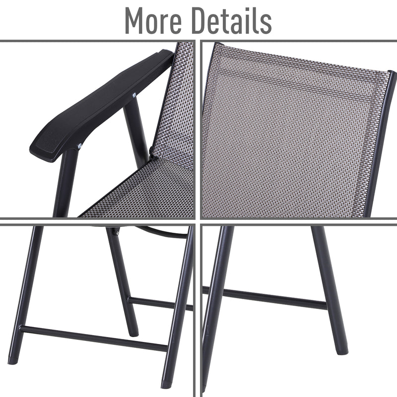 Outsunny - 2-Piece Folding Dining Chair Set for Relaxing on Patio, Balcony, or Garden, Comfortable Outdoor Furniture with Armrests, Grey