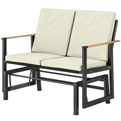 Outsunny - Outdoor Glider Bench for 2 Person, Patio Glider Loveseat with Thick Cushions for Garden Balcony Porch, Cream White
