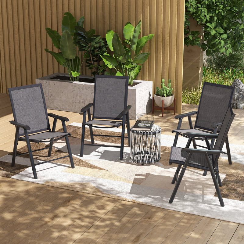 Outsunny - 4-Piece Folding Chair Set for Relaxing on Patio Balcony Garden, Comfortable Outdoor Furniture with Armrests, Dark Grey