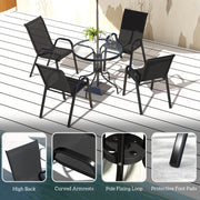 Outsunny - Five-Piece Steel Patio Set, with Glass-Top Table - Black