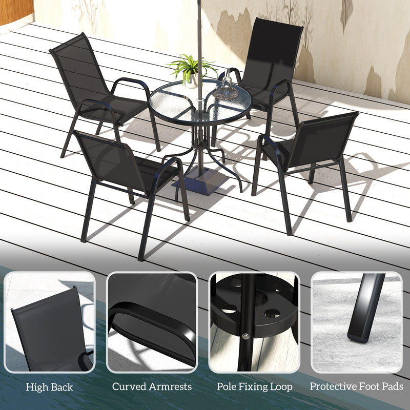 Outsunny - Five-Piece Steel Patio Set, with Glass-Top Table - Black