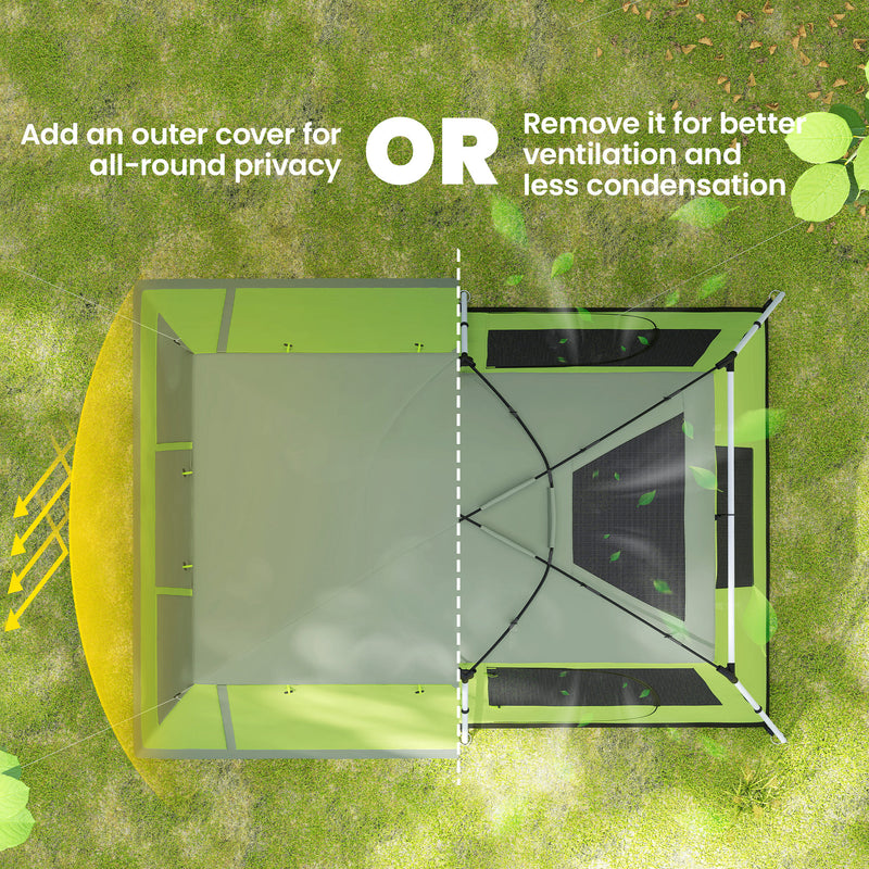 Outsunny - Tunnel Tent Camping Shelter w/ Porch, Two Rooms, Lamp Hook, Portable Carry Bag, Green