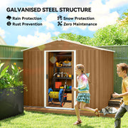 8' x 6' Outdoor Storage Shed, Metal Garden Tool Storage House with Lockable Sliding Doors and Vents for Backyard Patio Lawn, Dark Brown