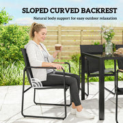 Outsunny - 7 Pieces Outdoor Dining Set for 6, Glass Patio Table and Chairs with Decorative Armrests, All Weather Mesh, Black