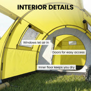 Outsunny - 3-4 Person Camping Tent with 2 Rooms, 3000mm Waterproof Portable Family Tent with Carry Bag, Yellow
