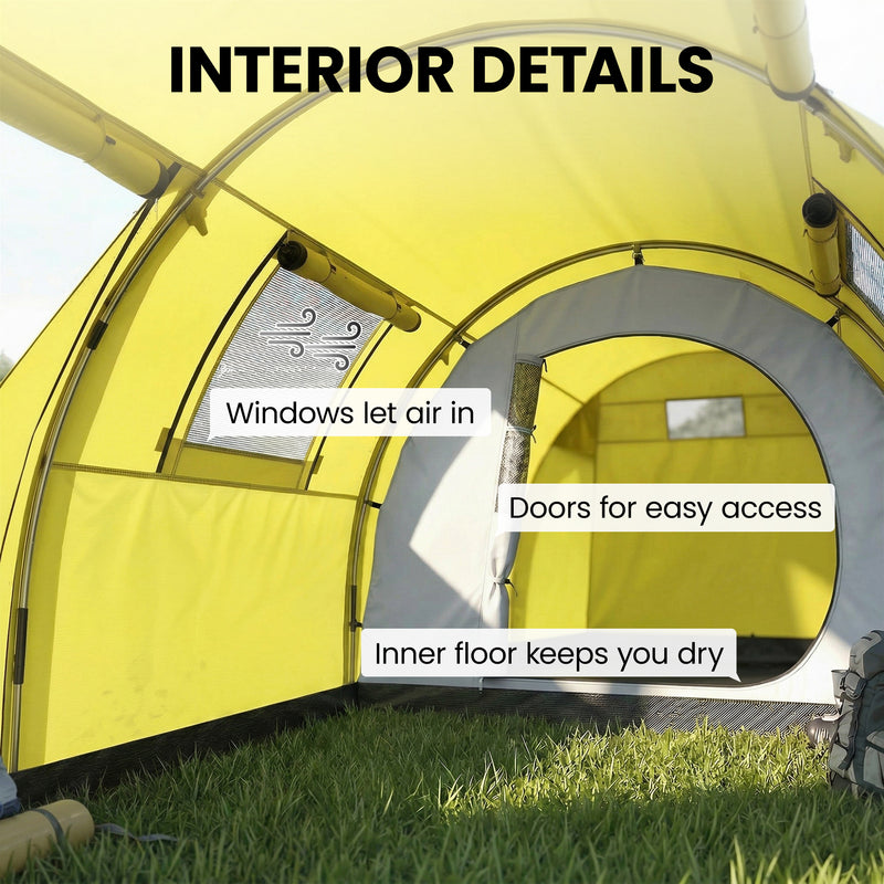 Outsunny - 3-4 Person Camping Tent with 2 Rooms, 3000mm Waterproof Portable Family Tent with Carry Bag, Yellow