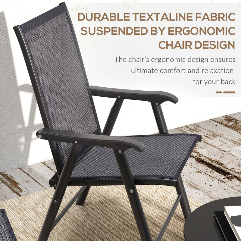 Outsunny - 4-Piece Folding Chair Set for Relaxing on Patio Balcony Garden, Comfortable Outdoor Furniture with Armrests, Dark Grey