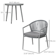 Outsunny - 3-Piece Rattan Bistro Set, Garden Seating Group with 2 Armchairs and Coffee Table, Balcony Furniture Set, Grey
