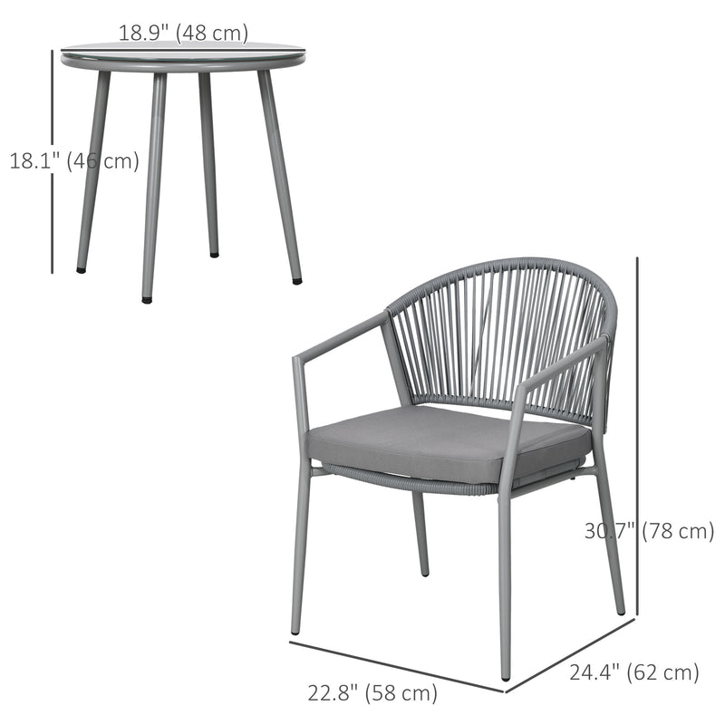 Outsunny - 3-Piece Rattan Bistro Set, Garden Seating Group with 2 Armchairs and Coffee Table, Balcony Furniture Set, Grey