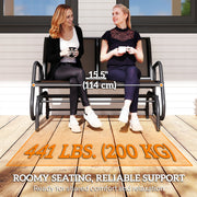 Outsunny - Patio Double Glider Bench Swing Chair Rocker Heavy-Duty Loveseat Outdoor Garden Rocking Bench Steel Frame Sling Fabric Seat Black