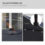 Solar Patio Umbrella with LED and Tilt, Outdoor Market Table Umbrella Parasol with Crank, 10 x 10 ft, Dark Grey