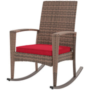 Outsunny - Outdoor PE Rattan Rocking Chair, Garden Glider Rocking Chair, Wicker Patio Chair Set with Armrest and Cushion, Wine Red