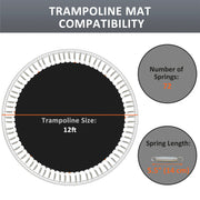 Soozier Trampoline Mat Replacement with Spring Pull Tool and 72 V-Hooks, Fits 12ft Trampoline, Using 5.5" Springs, Black