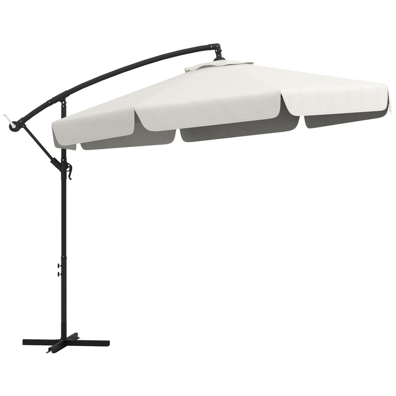 Outsunny - 11 FT Cantilever Patio Umbrella Offset Parasol with Cross Base and 8 Ribs for Garden, Cream White