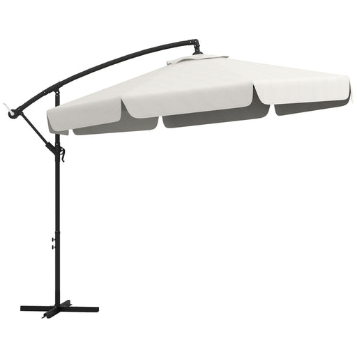 Outsunny - 11 FT Cantilever Patio Umbrella Offset Parasol with Cross Base and 8 Ribs for Garden, Cream White
