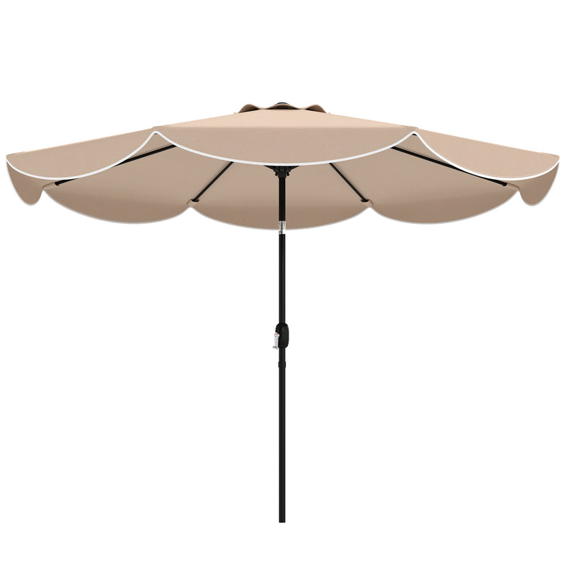Outsunny - 9' x 9' Round Market Umbrella with Valance, Patio Umbrella with Tilt and Crank, for Garden, Deck, Poolside, Khaki