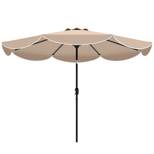 Outsunny - 9' x 9' Round Market Umbrella with Valance, Patio Umbrella with Tilt and Crank, for Garden, Deck, Poolside, Khaki