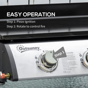 Outsunny - 3 Burner Liquefied Gas Grill, Portable Tabletop BBQ Grill, for Camping, Picnic, Silver
