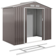 7 x 4 x 6 ft Metal Outdoor Storage Shed, Heavy-Duty Garden Tool House with Foundation Kit and Double Doors, Ideal for Patio and Backyard Storage, Light Brown
