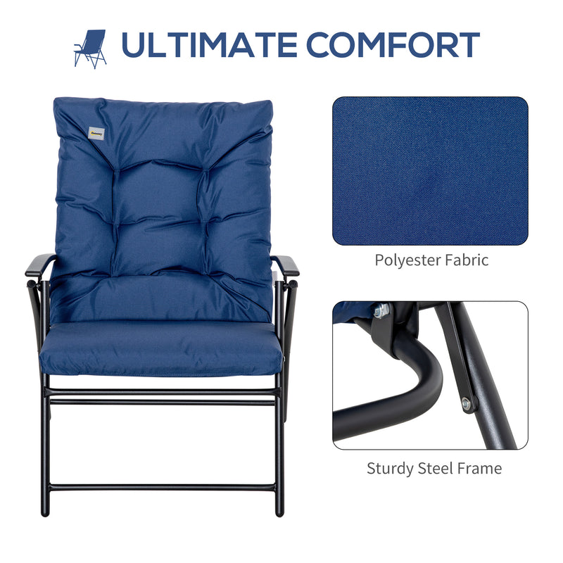 Outsunny - Foldable Lounge Chair, Fabric Upholstered Recliner, Outdoor Lounger with Armrest, Metal Frame for Backyard, Blue