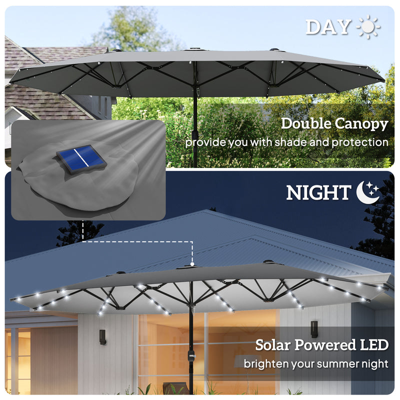 Outsunny - 173" Double-Sided Sun Umbrella Garden Parasol Patio Sun Shade Outdoor with LED Solar Light, No Base Included, Dark Grey — 84D-106CG