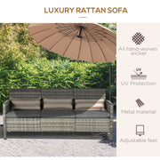 Outsunny - 3-Seater Wicker Sofa, PE Rattan Outdoor Couch Conversation Furniture with Removable Cushions for Patio, Garden, Grey