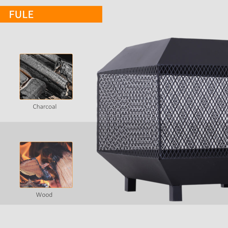 Outsunny - 17" Outdoor Fire Pit with Fire Poker, Wood Burning Firepits, Portable Firepit for Patio Backyard Bonfire Camping, Black