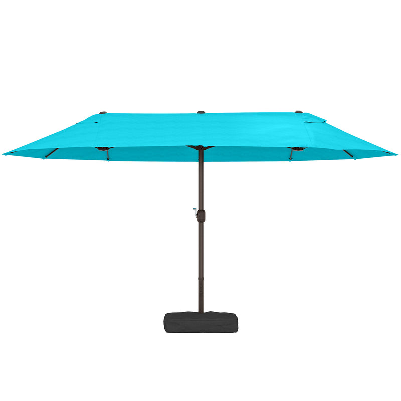 Outsunny - 15' Outdoor Patio Umbrella with Twin Canopy Sunshade Steel Table Umbrella w/ Lift Crank, Cross Base, Sandbag, Light Blue — 84D-031V03LB