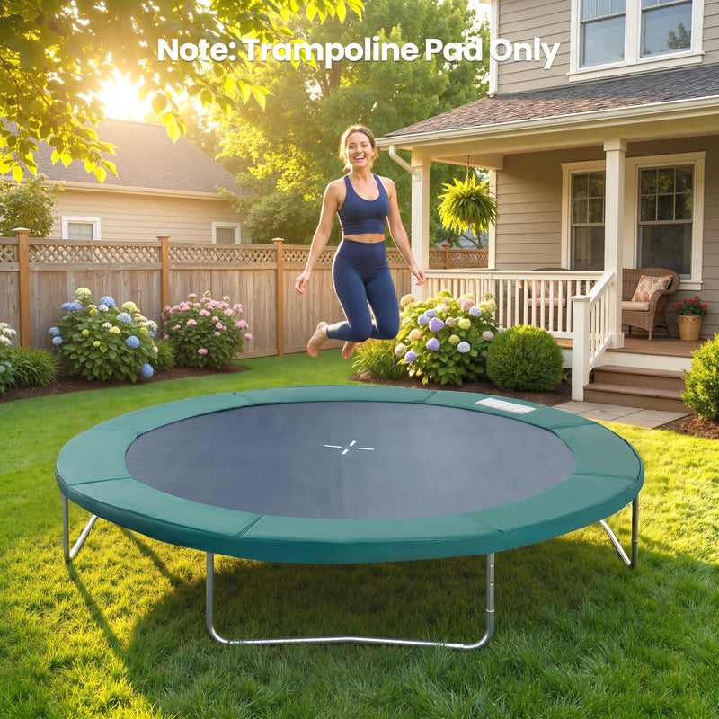 Soozier Trampoline Pad, 14FT Replacement Trampoline Safety Pad Mat Spring Cover, Water-Resistant, UV-Resistant, Tear-Resistant, No Holes for Pole, Green