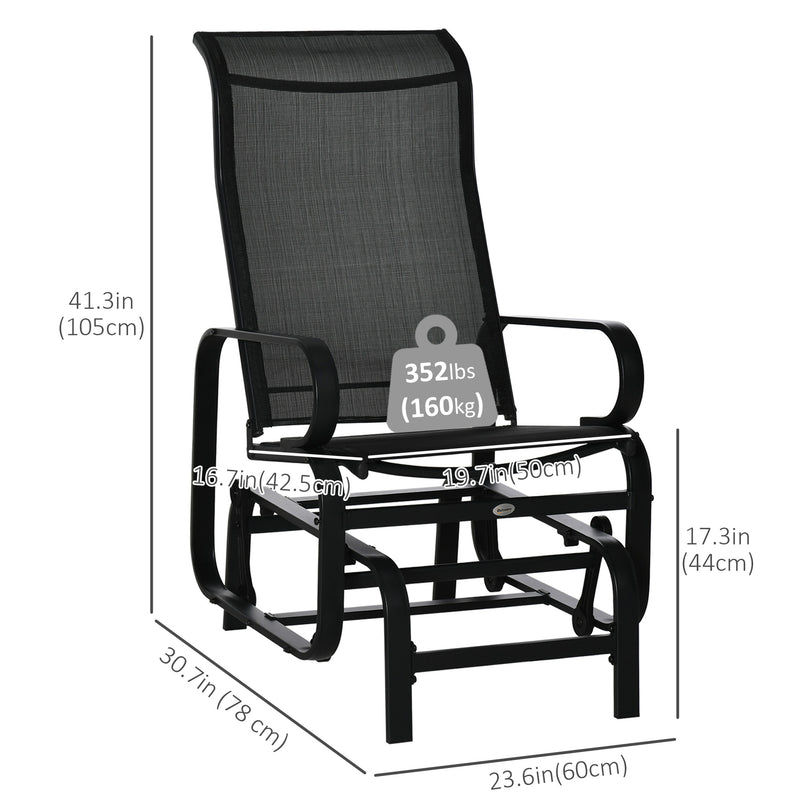 Outsunny - Patio Glider with Breathable Mesh Fabric, Outdoor Glider Chair, Garden Rocking Gliding Seat for Patio, Yard, Porch, Black